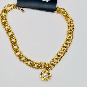 AKIRA Gold Necklace with Floral Gem Pendant